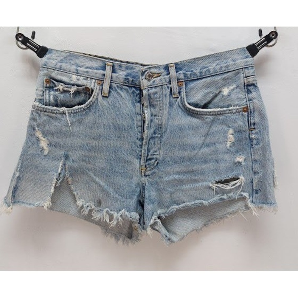 AGOLDE Parker Cutoff Denim Shorts Women's 27 Light Wash Distressed Festival Boho